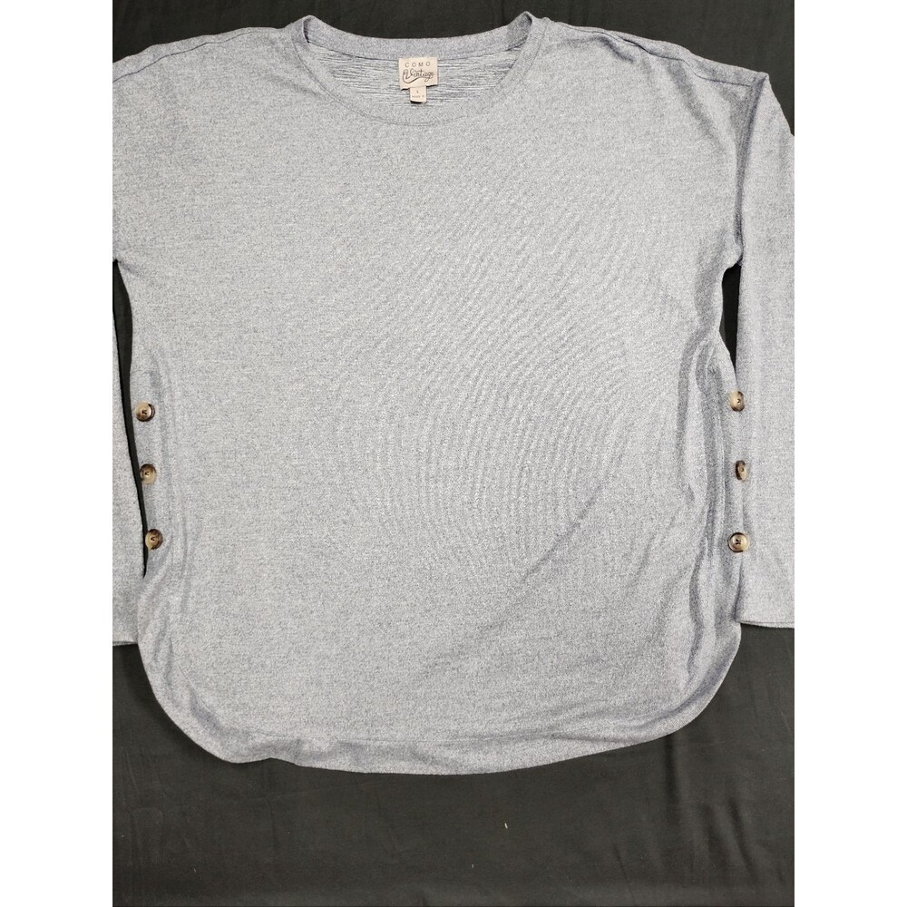 Como Vintage Heather Light Blue Long Sleeve Top with Side Button Detail
